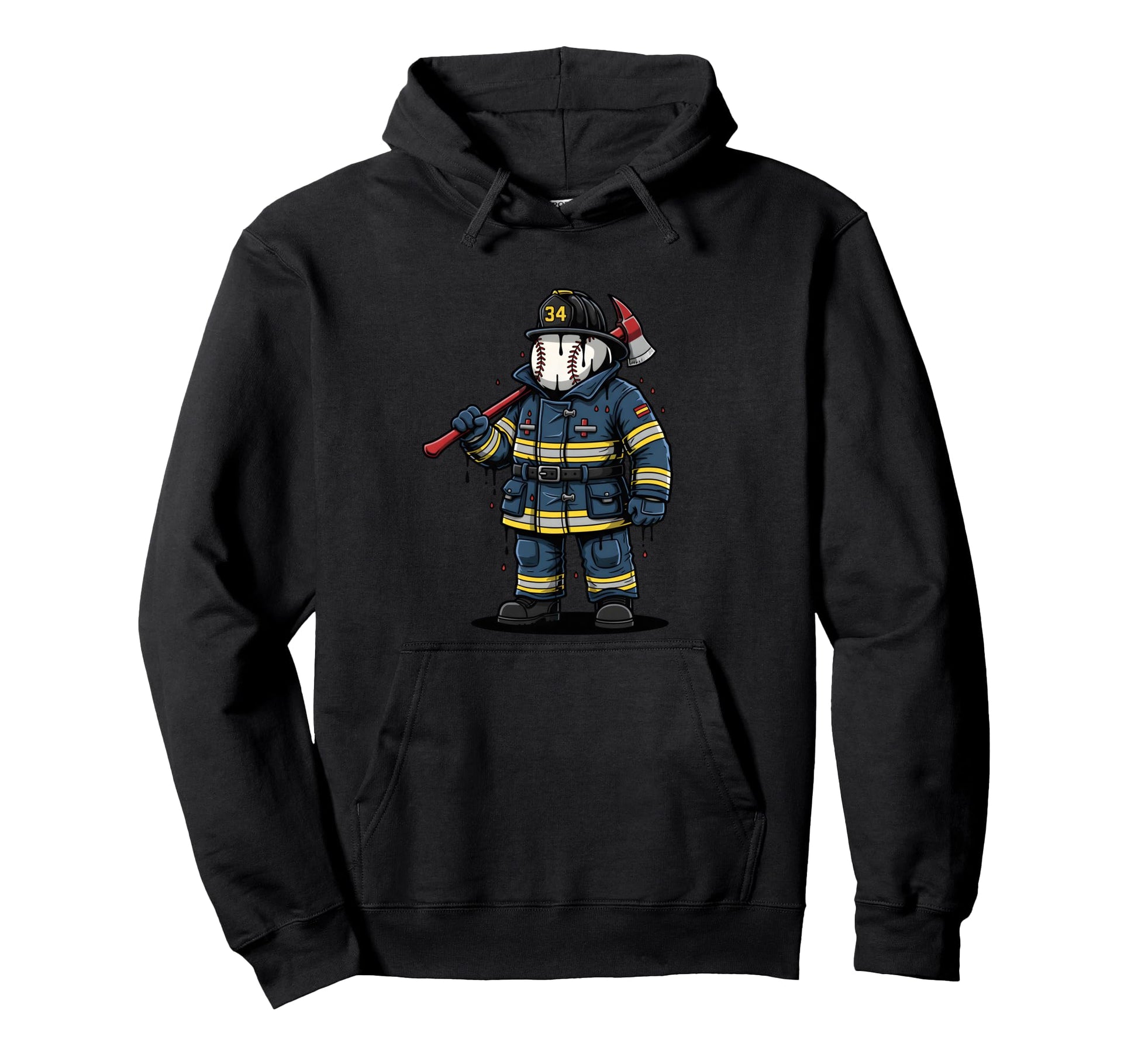 Firefighter Baseball Skull Axe Hero Hoodie - Trendy Graphic for Adults - T-Shirt, Sweatshirt, Hoodie