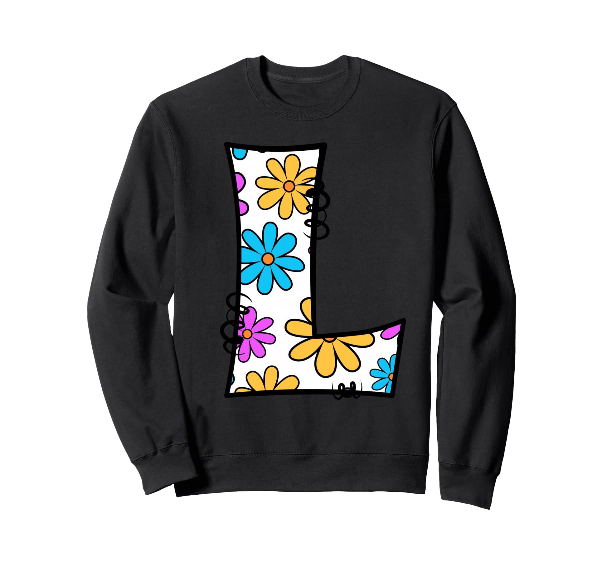 Letter L Floral Daisy Alphabet Sweatshirt - Novelty Apparel Unisex - T-Shirt, Sweatshirt, Hoodie