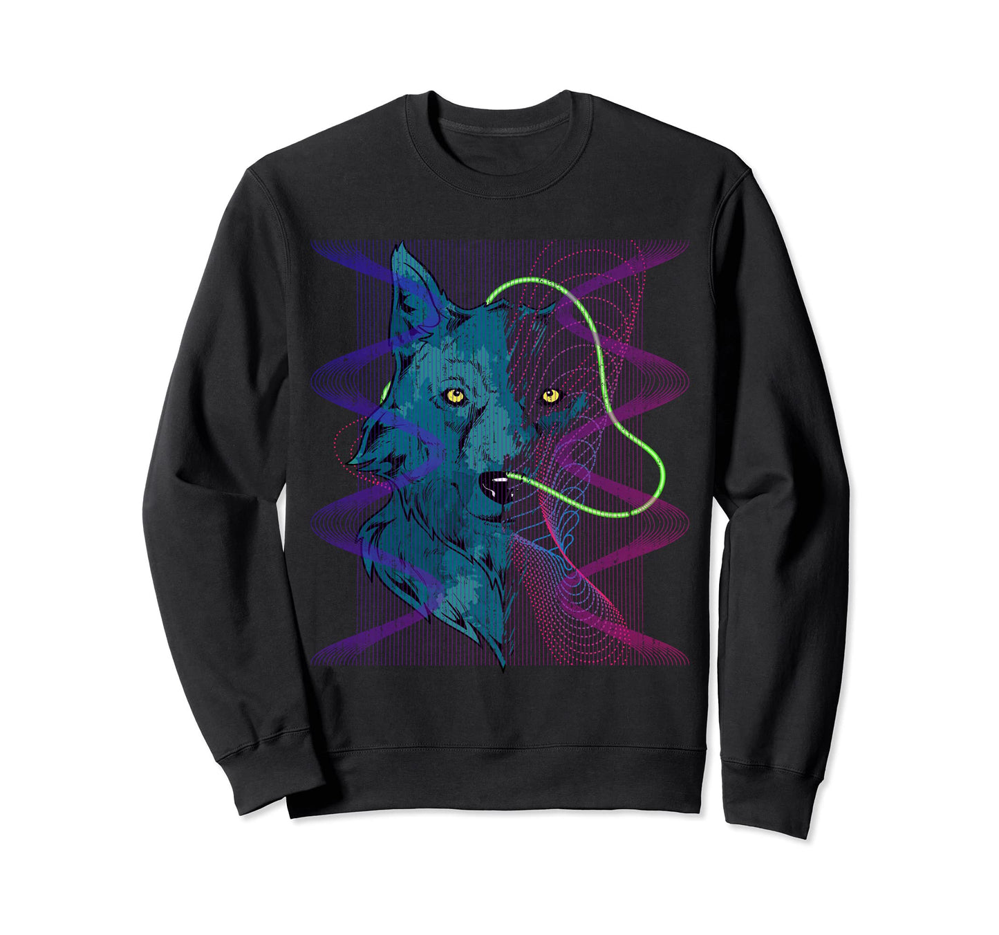 Synthwave 80S Art Predator Wolf Animal Sweatshirt - Novelty Apparel Unisex - T-Shirt, Sweatshirt, Hoodie