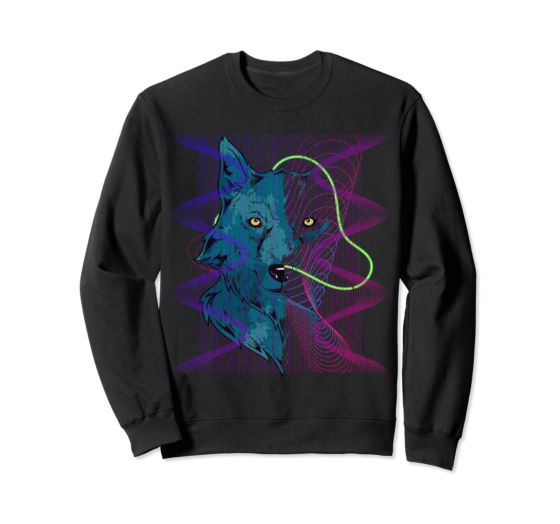Synthwave 80S Art Predator Wolf Animal Sweatshirt - Novelty Apparel Unisex - T-Shirt, Sweatshirt, Hoodie