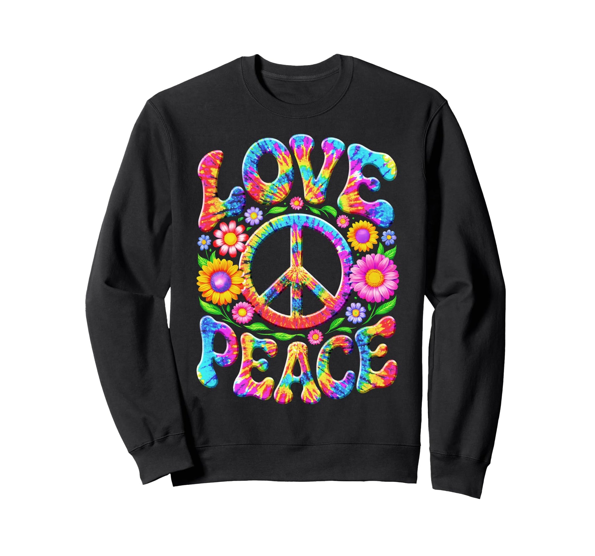 Colorful Flowers Love Peace Sign Sweatshirt - Unique Graphic for Adults - T-Shirt, Sweatshirt, Hoodie