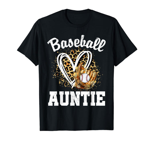 Baseball Auntie Leopard Heart Matching T-Shirt - Graphic Print Unisex - T-Shirt, Sweatshirt, Hoodie