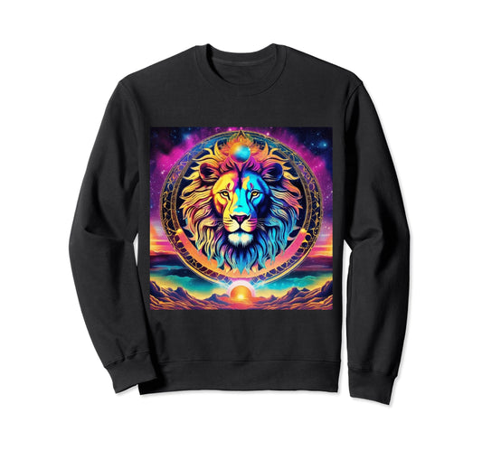 80S Synthwave Anime Lion Trippy Cat Sweatshirt - Novelty Apparel for Adults - T-Shirt, Sweatshirt, Hoodie