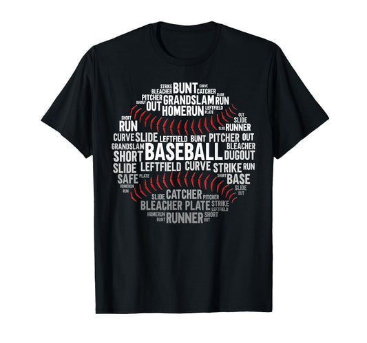 Baseball Fan Word Cloud Baseball T-Shirt - Unique Graphic Men Women - T-Shirt, Sweatshirt, Hoodie
