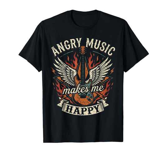 Angry Music Makes Me Happy Skull Rock T-Shirt - Aesthetic Graphic Unisex - T-Shirt, Sweatshirt, Hoodie