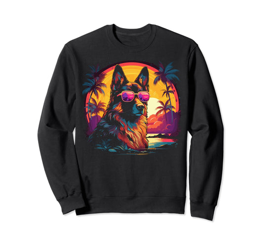 80S Synthwave German Shepherd Sweatshirt - Graphic Print Unisex - T-Shirt, Sweatshirt, Hoodie