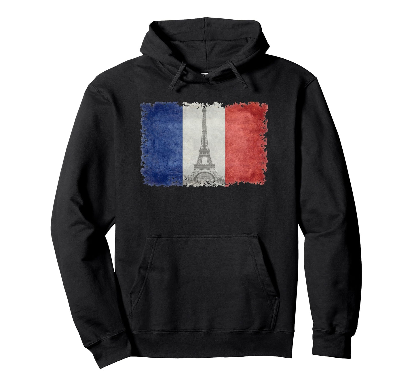 French Flag Postcard Eiffel Tower Hoodie - Trendy Graphic Unisex - T-Shirt, Sweatshirt, Hoodie