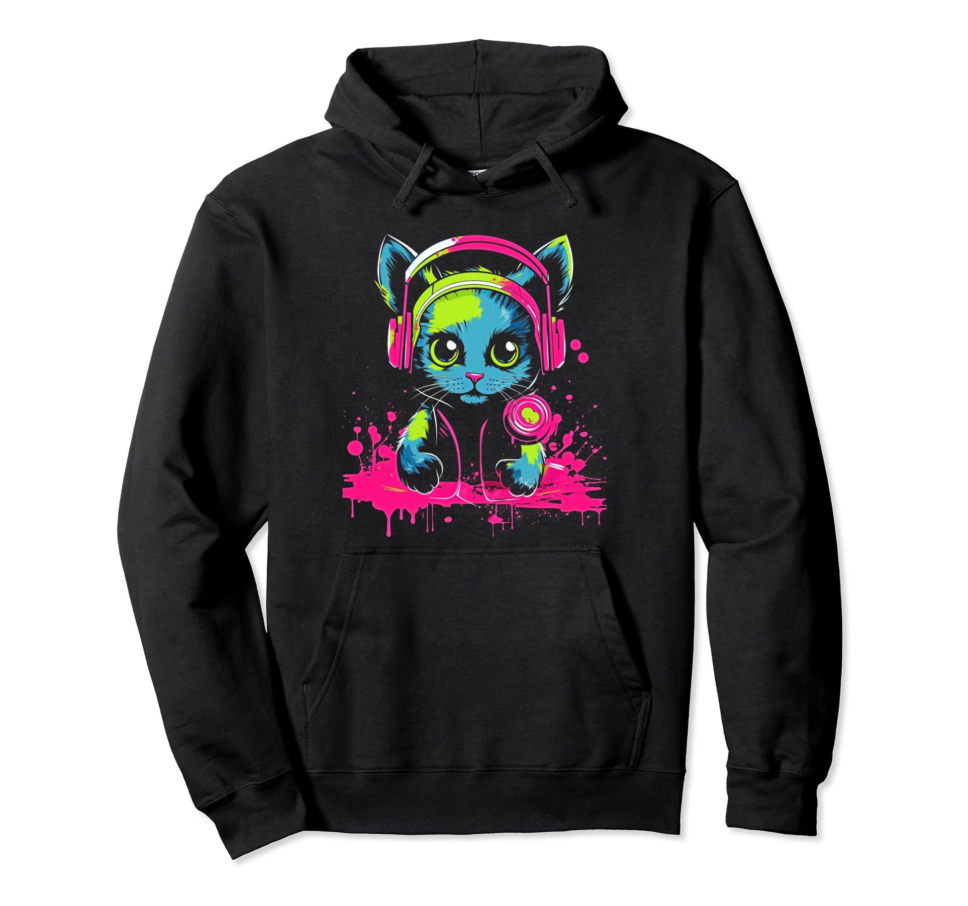 Kawaii Cat Dj Japanese Edm Y2K Hoodie - Custom Art Print Men Women - T-Shirt, Sweatshirt, Hoodie