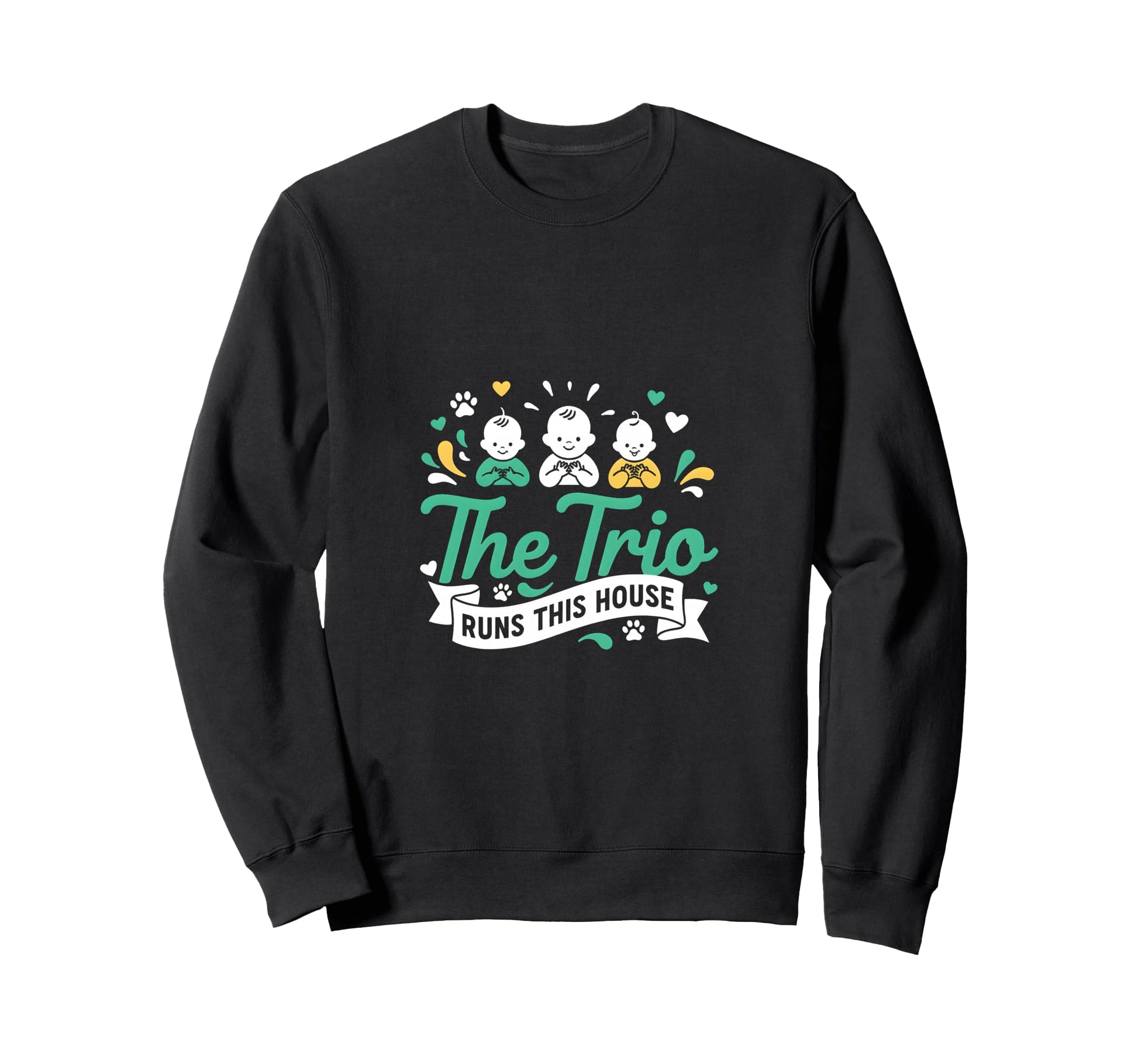 Trio Runs This House Triplet Mom Sweatshirt - Aesthetic Graphic for Adults - T-Shirt, Sweatshirt, Hoodie