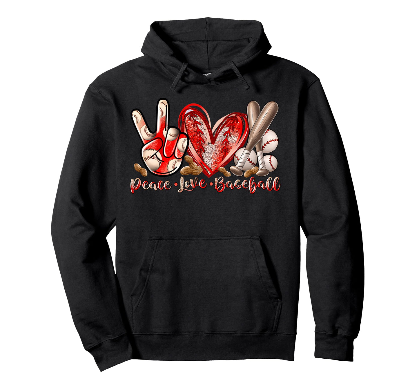 Peace Love Baseball Art Baseball Player Hoodie - Trendy Graphic Unisex - T-Shirt, Sweatshirt, Hoodie