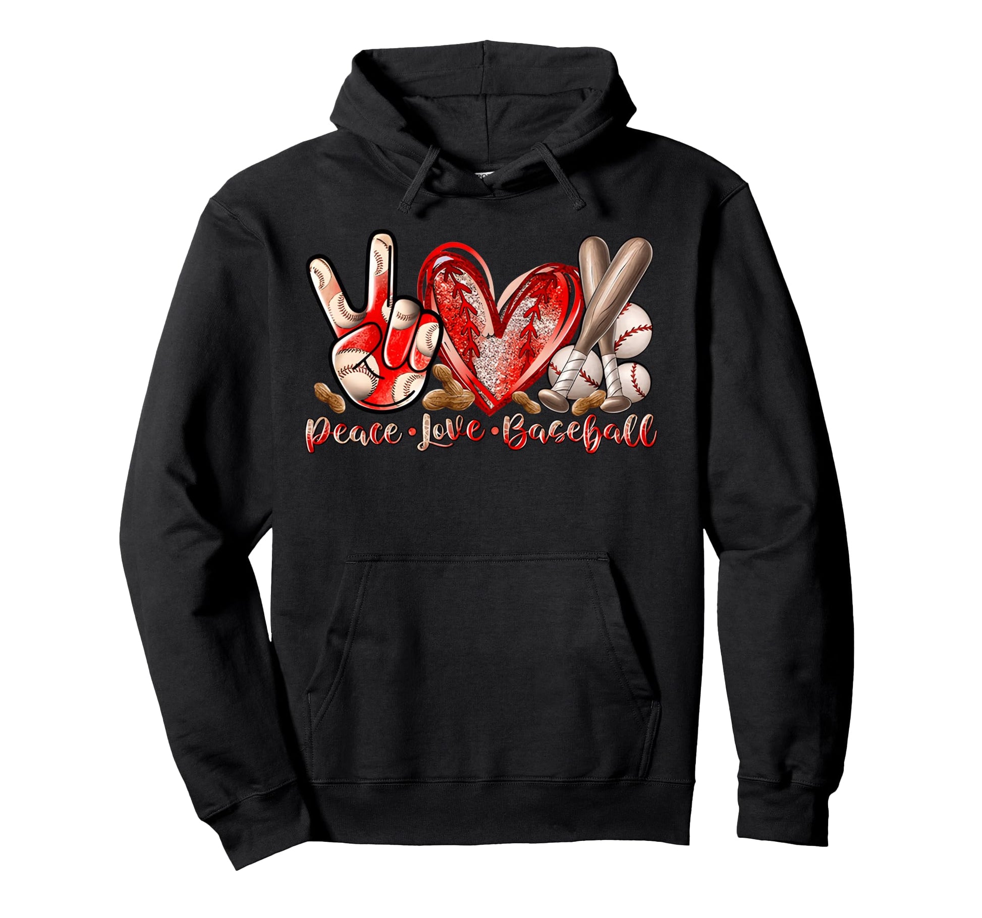 Peace Love Baseball Art Baseball Player Hoodie - Trendy Graphic Unisex - T-Shirt, Sweatshirt, Hoodie
