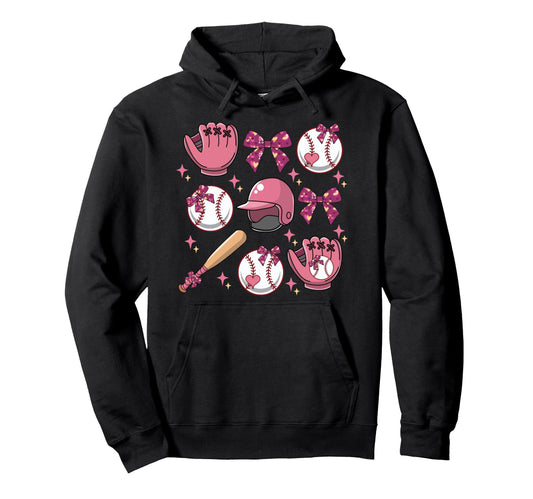 Baseball Coquette Bow Softball Lover Hoodie - Fun Novelty Design Unisex - T-Shirt, Sweatshirt, Hoodie
