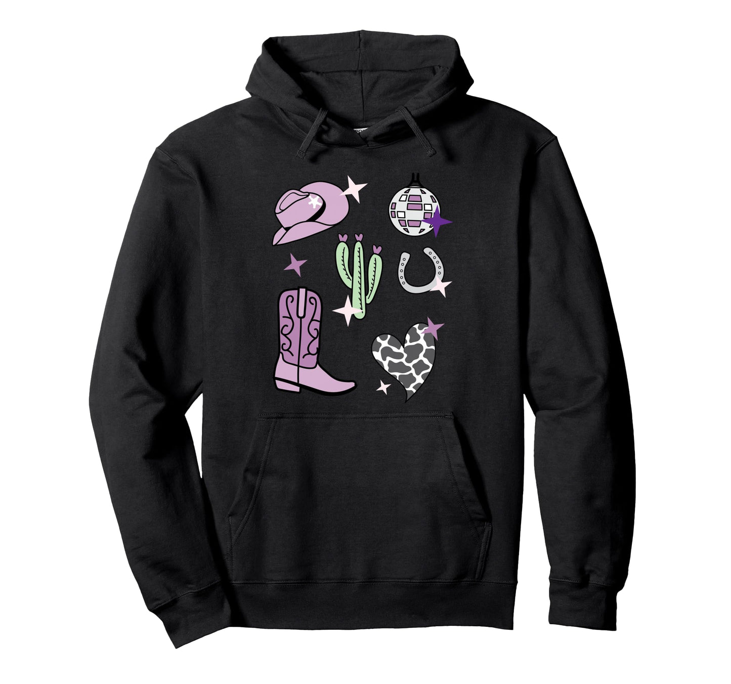 Cowboy Hat Boot Disco Ball Pattern Hoodie - Novelty Apparel for Adults - T-Shirt, Sweatshirt, Hoodie