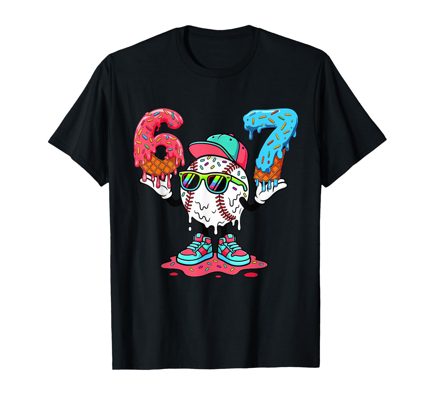 Baseball Ice Cream Drip Number 67 Player T-Shirt - Minimalist Print Unisex - T-Shirt, Sweatshirt, Hoodie