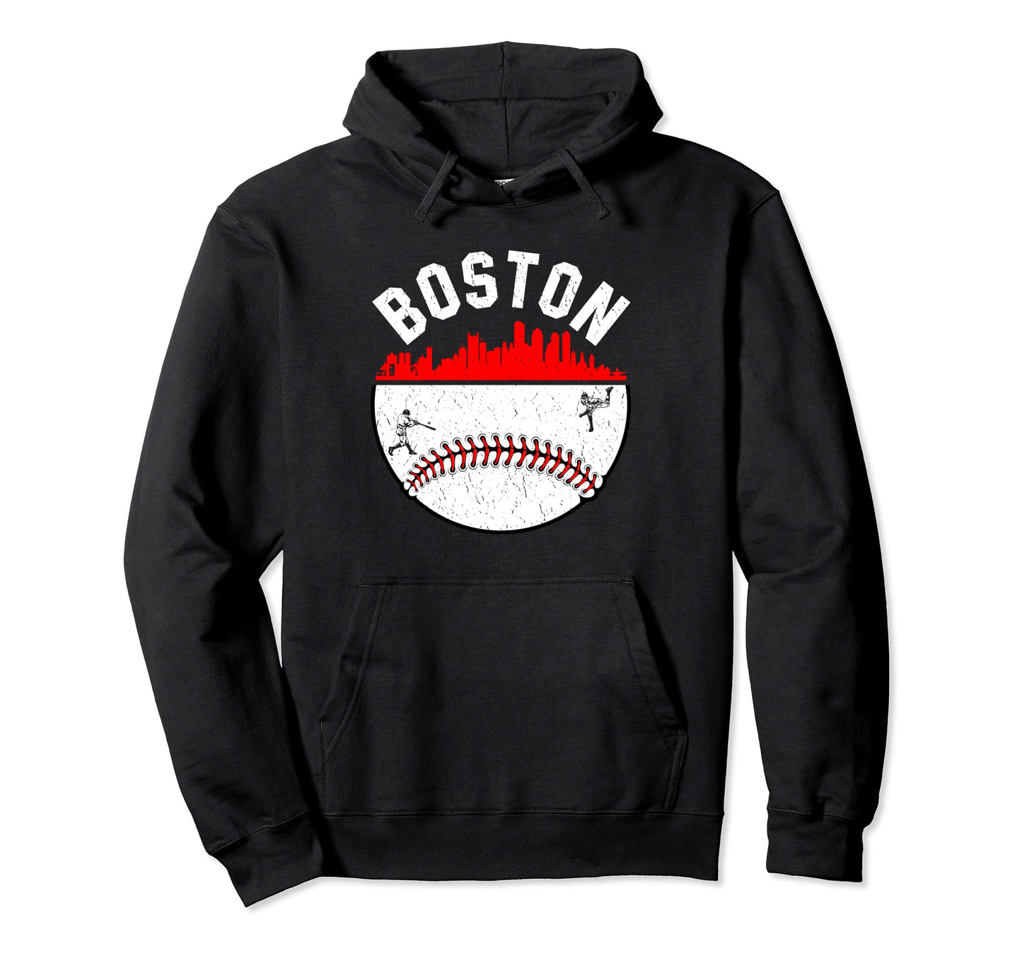 Boston Cityscape Baseball Distressed Mom Hoodie - Trendy Graphic Men Women - T-Shirt, Sweatshirt, Hoodie