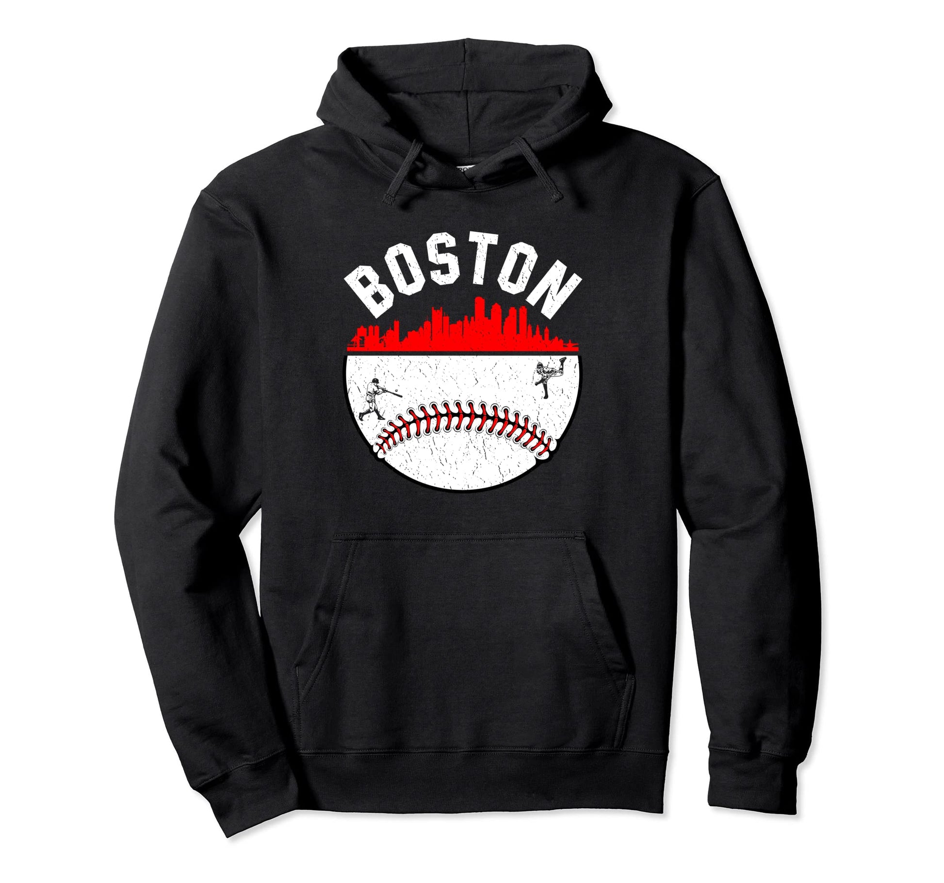 Boston Cityscape Baseball Distressed Mom Hoodie - Trendy Graphic Men Women - T-Shirt, Sweatshirt, Hoodie
