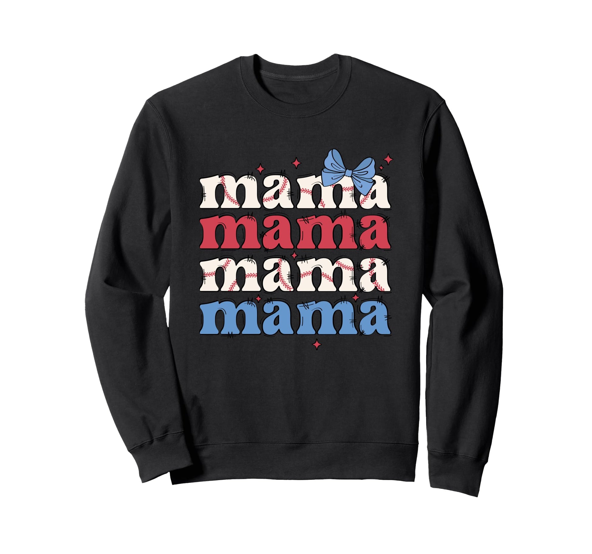 Mama Mama Mama Mama Baseball Bow Stars Sweatshirt - Custom Art Print Unisex - T-Shirt, Sweatshirt, Hoodie