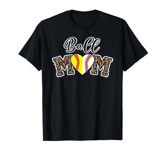 Ball Mom Leopard Softball Baseball Mom T-Shirt - Graphic Print for Adults - T-Shirt, Sweatshirt, Hoodie