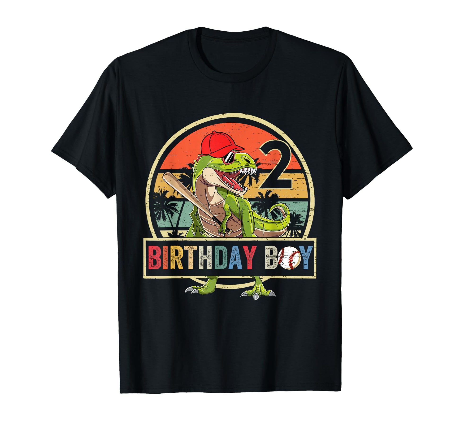 2 Birthday Dinosaur Baseball T-Shirt - Custom Art Print Unisex - T-Shirt, Sweatshirt, Hoodie