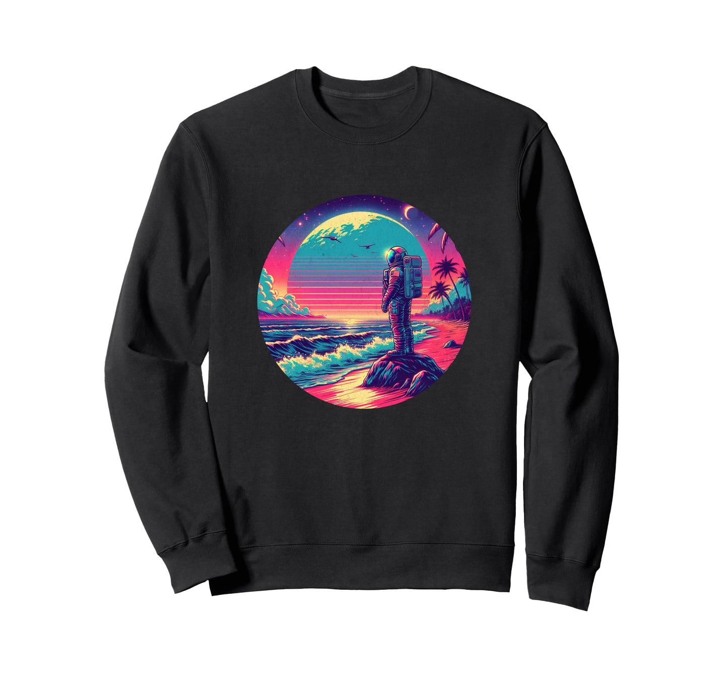 Synthwave Astronaut Beach 1980S Sweatshirt - Unique Graphic Unisex - T-Shirt, Sweatshirt, Hoodie