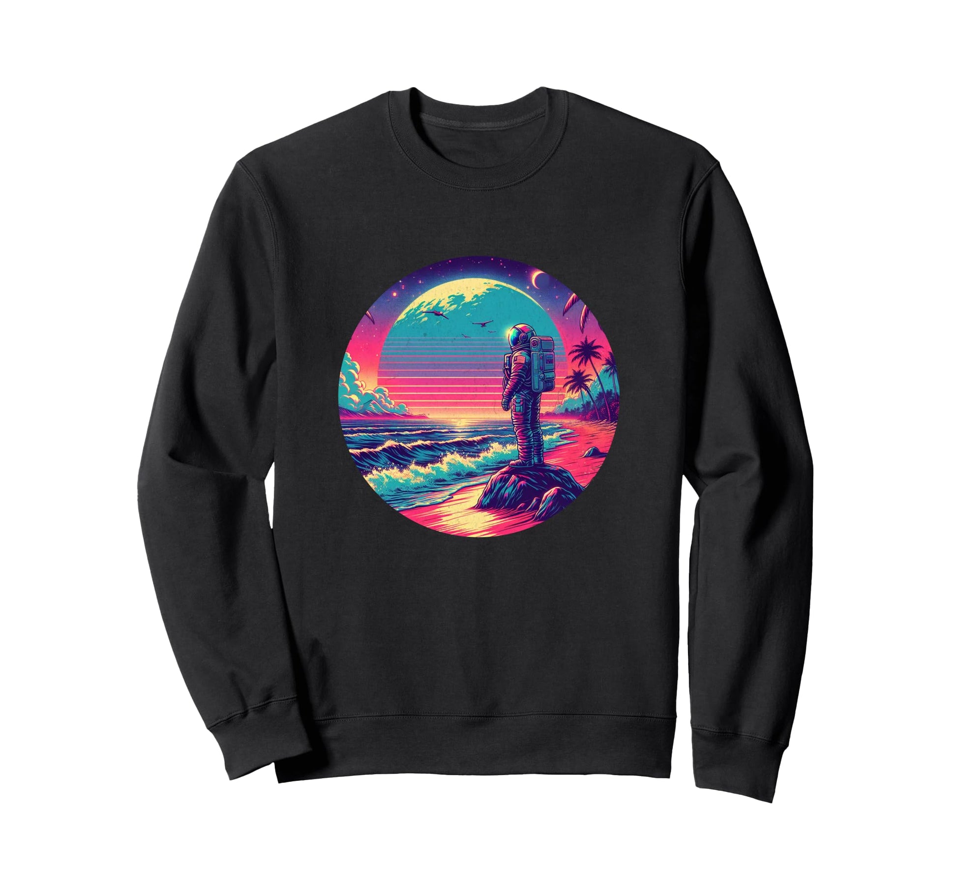 Synthwave Astronaut Beach 1980S Sweatshirt - Unique Graphic Unisex - T-Shirt, Sweatshirt, Hoodie