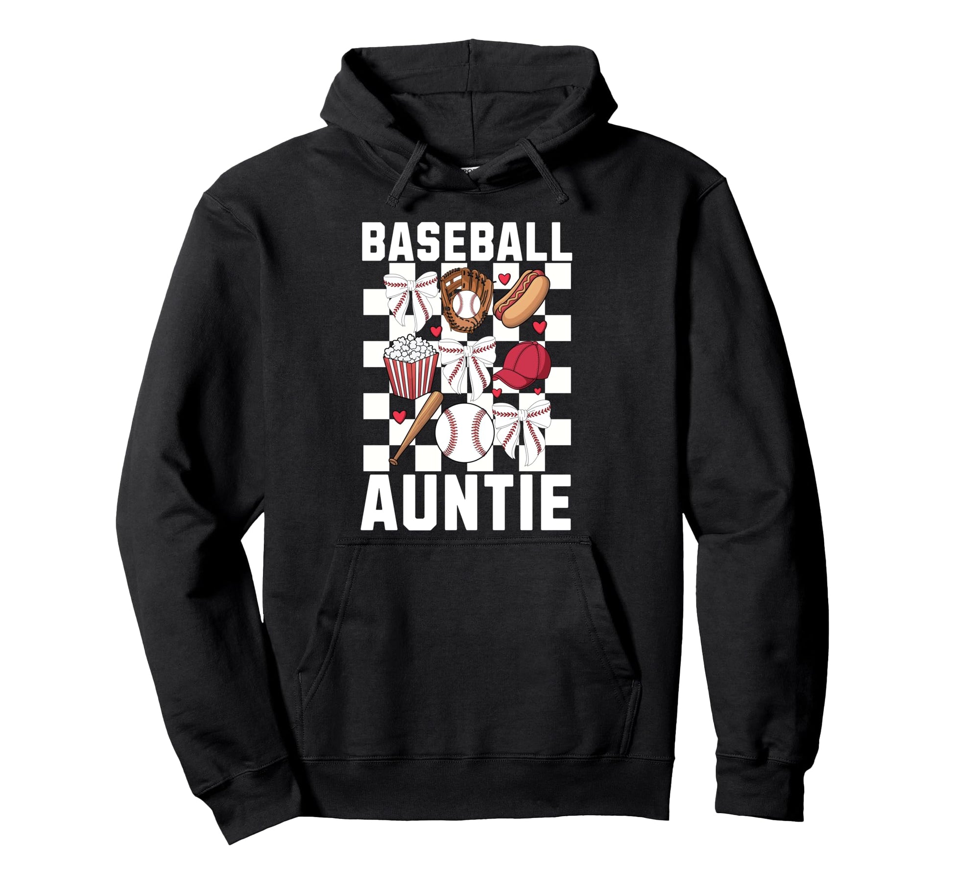 Baseball Aunt Coquette Bow Checkered Hoodie - Novelty Apparel Unisex - T-Shirt, Sweatshirt, Hoodie