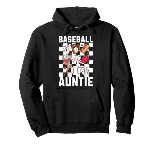 Baseball Aunt Coquette Bow Checkered Hoodie - Novelty Apparel Unisex - T-Shirt, Sweatshirt, Hoodie