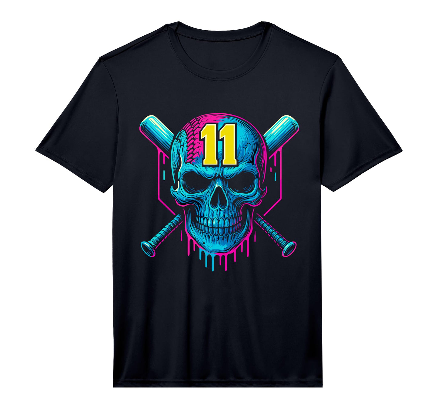Mens Baseball Skull Drip 11Th T-Shirt - Minimalist Print for Adults - T-Shirt, Sweatshirt, Hoodie