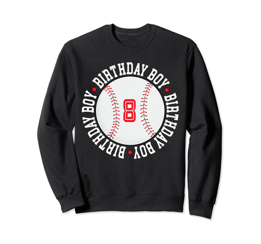 Baseball 8 Year Old 8Th Birthday Sweatshirt - Minimalist Print Unisex - T-Shirt, Sweatshirt, Hoodie
