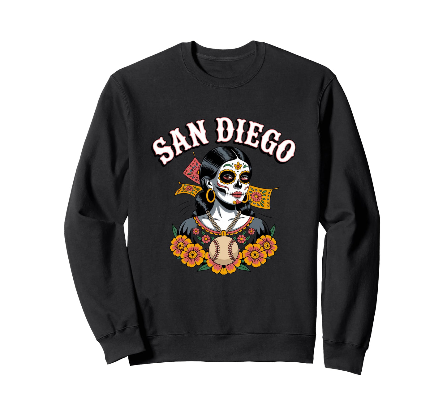 San Diego Sugar Skull Baseball Dia Sweatshirt - Fun Novelty Design Unisex - T-Shirt, Sweatshirt, Hoodie