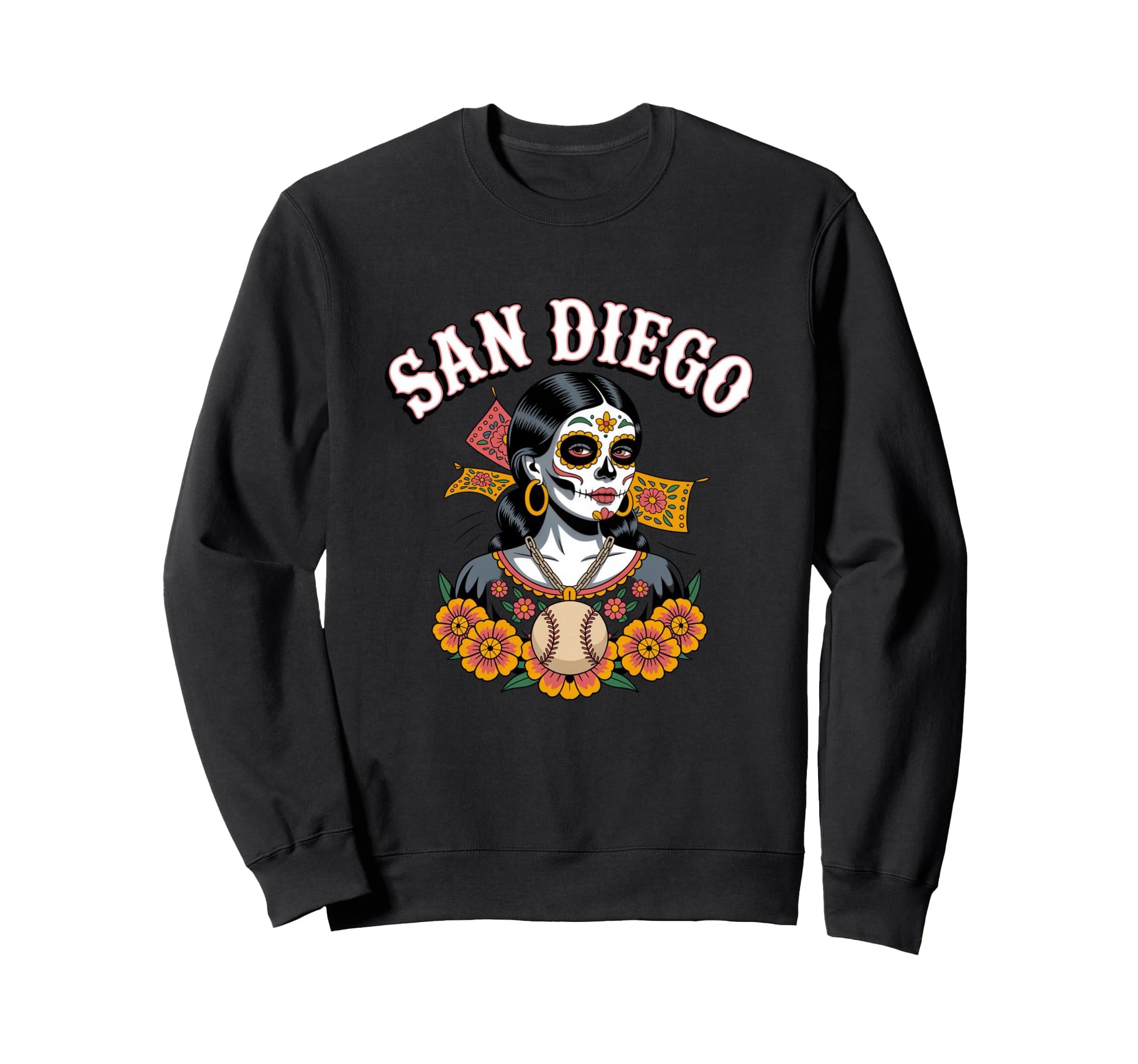 San Diego Sugar Skull Baseball Dia Sweatshirt - Fun Novelty Design Unisex - T-Shirt, Sweatshirt, Hoodie