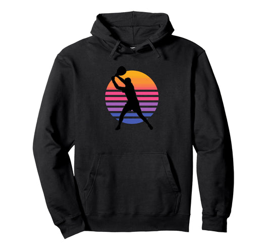 80S Padel Player Sunset Synthwave Hoodie - Casual Everyday Wear Men Women - T-Shirt, Sweatshirt, Hoodie