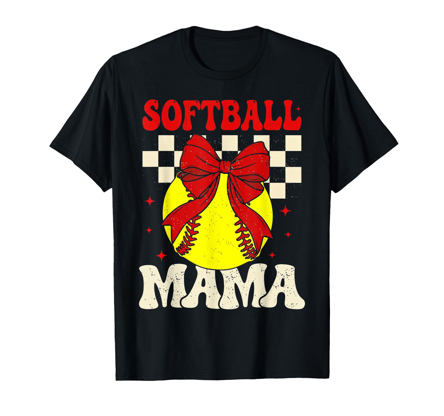 Baseball Mama Checkered Red Bow T-Shirt - Fun Novelty Design Unisex - T-Shirt, Sweatshirt, Hoodie