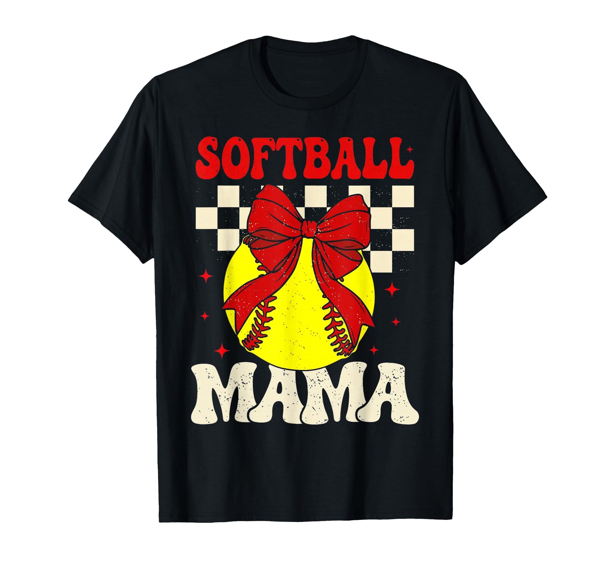 Baseball Mama Checkered Red Bow T-Shirt - Fun Novelty Design Unisex - T-Shirt, Sweatshirt, Hoodie