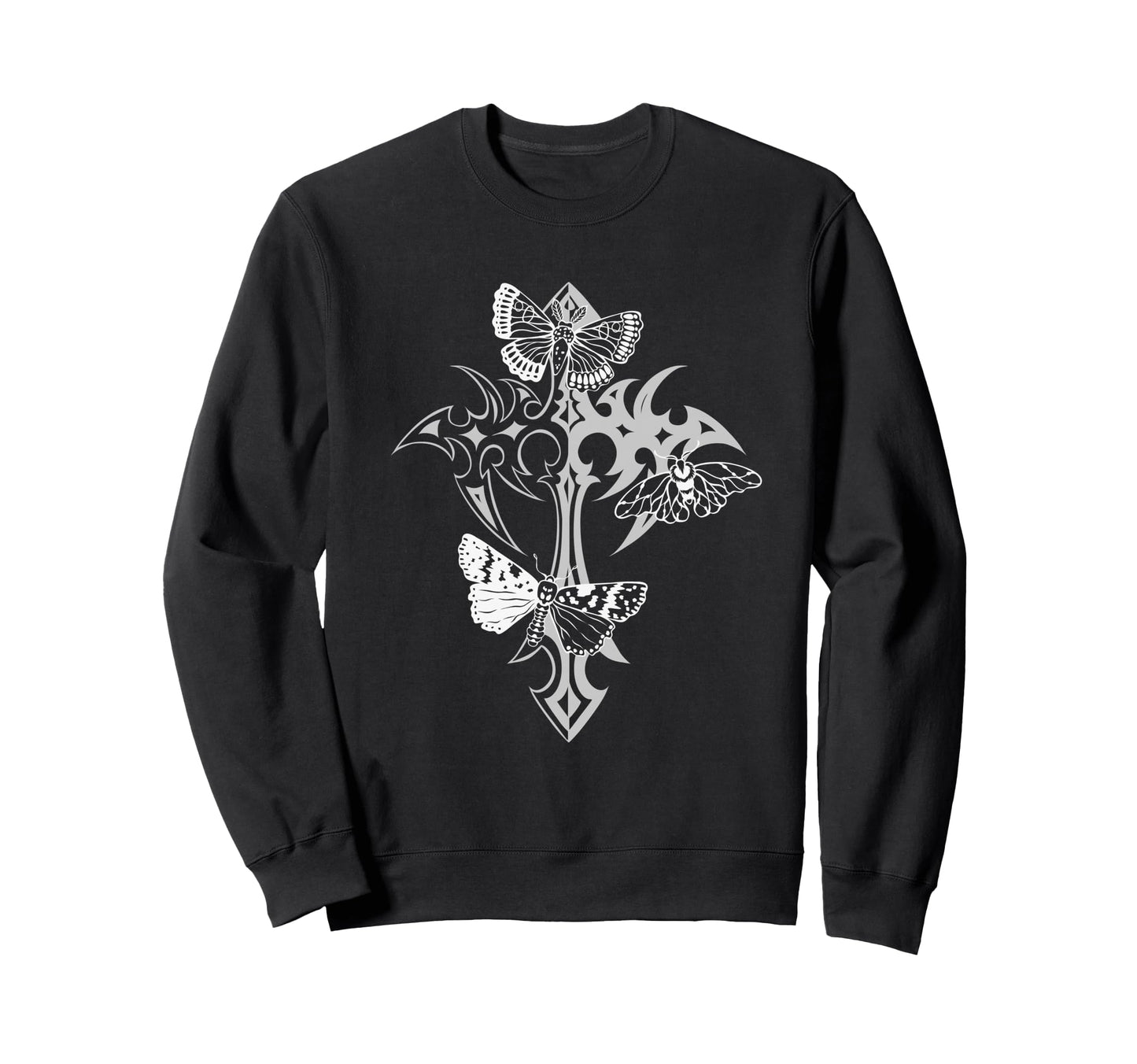 Gothic Cross Moth Grunge Aesthetic Sweatshirt - Custom Art Print Unisex - T-Shirt, Sweatshirt, Hoodie