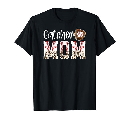 Baseball Catcher Mom Leopard Mom Baseball T-Shirt - Novelty Apparel Unisex - T-Shirt, Sweatshirt, Hoodie