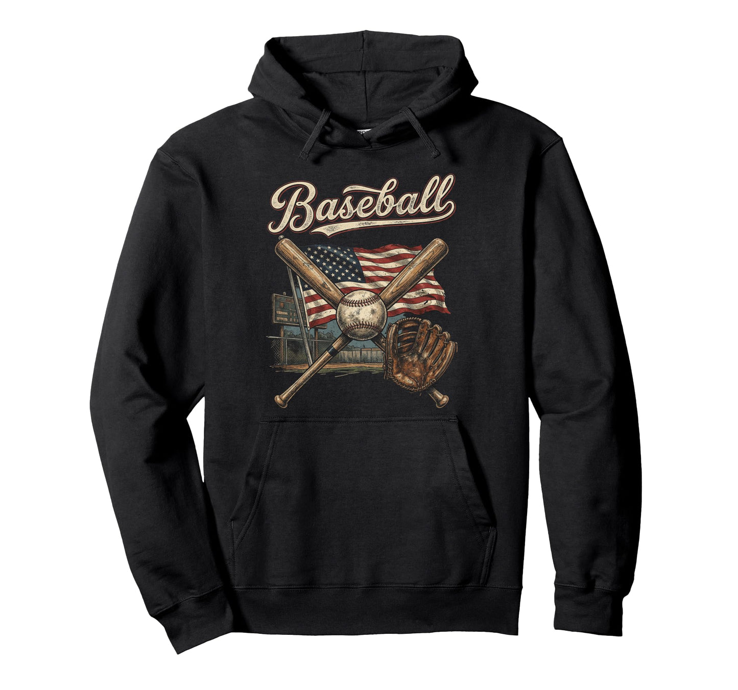 American Flag Baseball Player Bat Hoodie - Casual Everyday Wear Men Women - T-Shirt, Sweatshirt, Hoodie