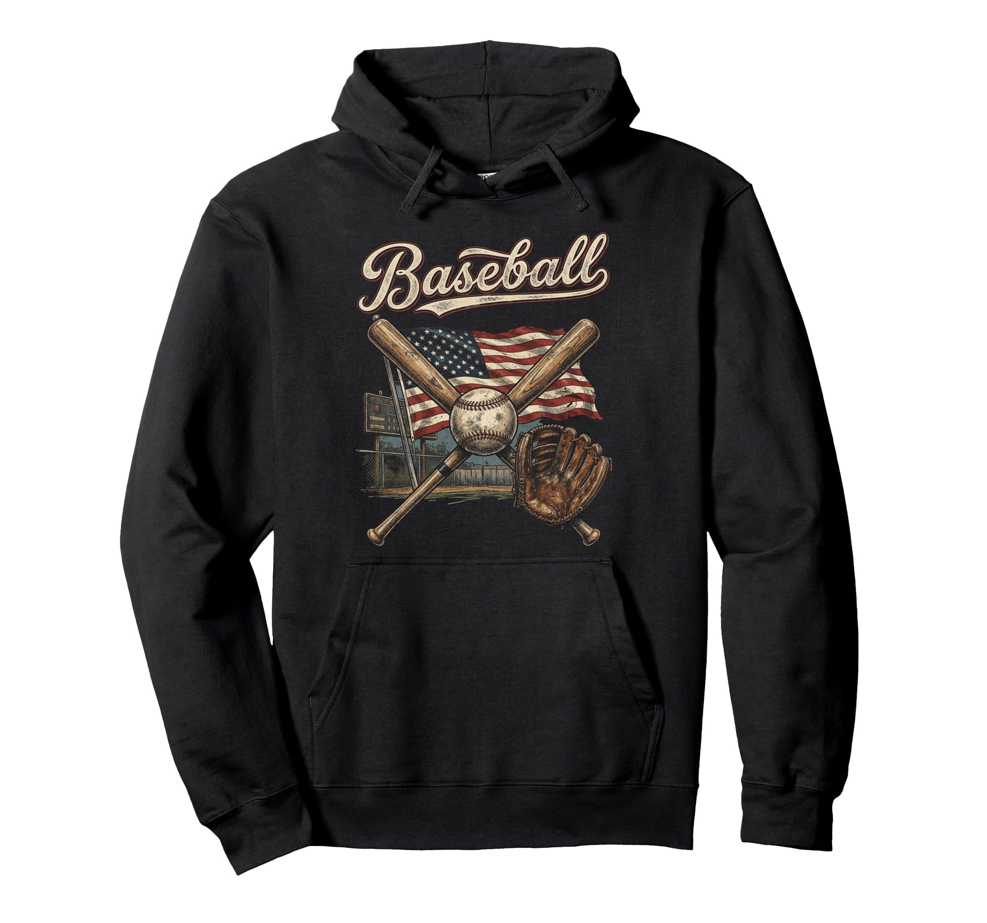 American Flag Baseball Player Bat Hoodie - Casual Everyday Wear Men Women - T-Shirt, Sweatshirt, Hoodie