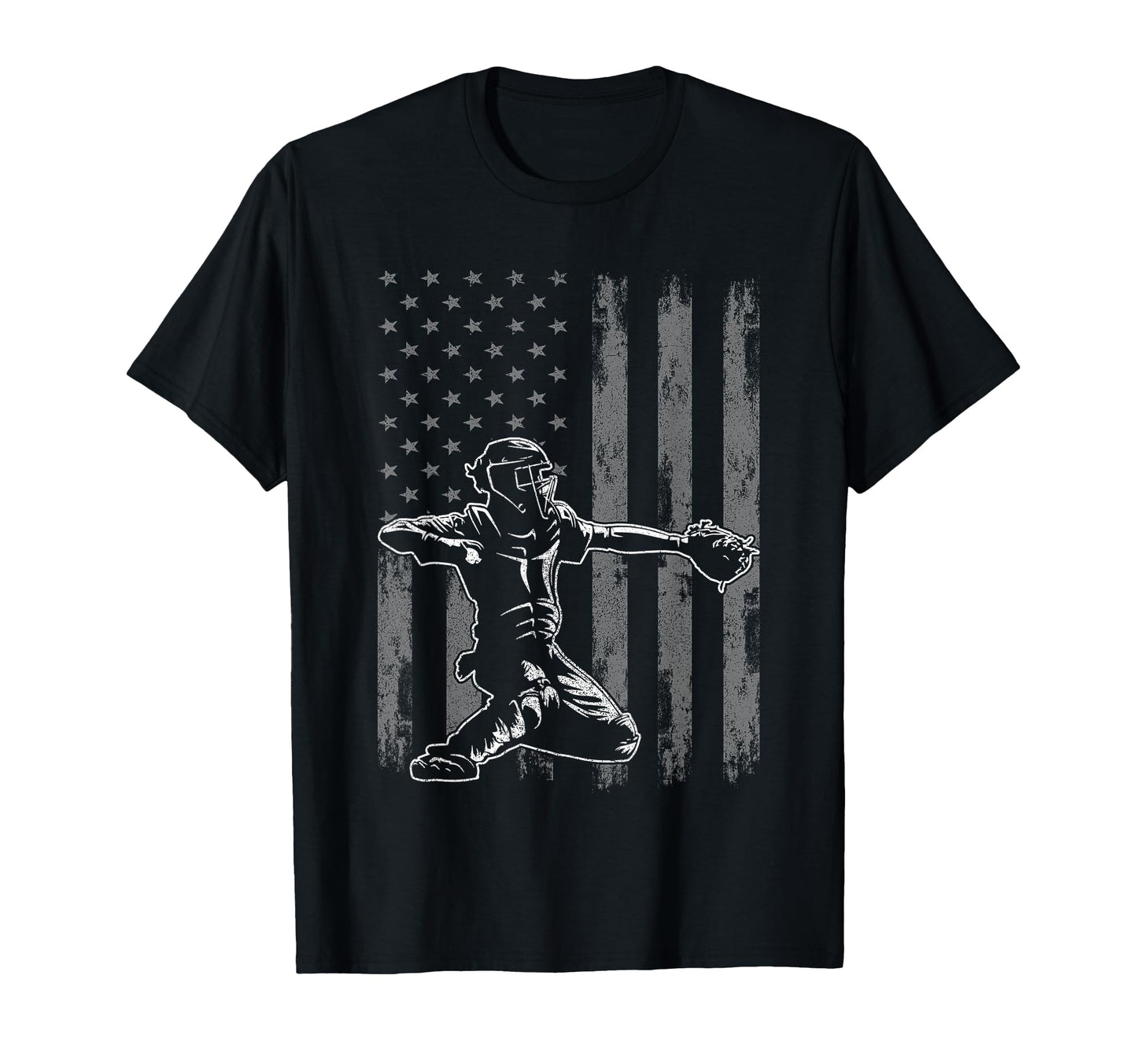 Baseball Catcher Baseball Usa Flag T-Shirt - Trendy Graphic Men Women - T-Shirt, Sweatshirt, Hoodie