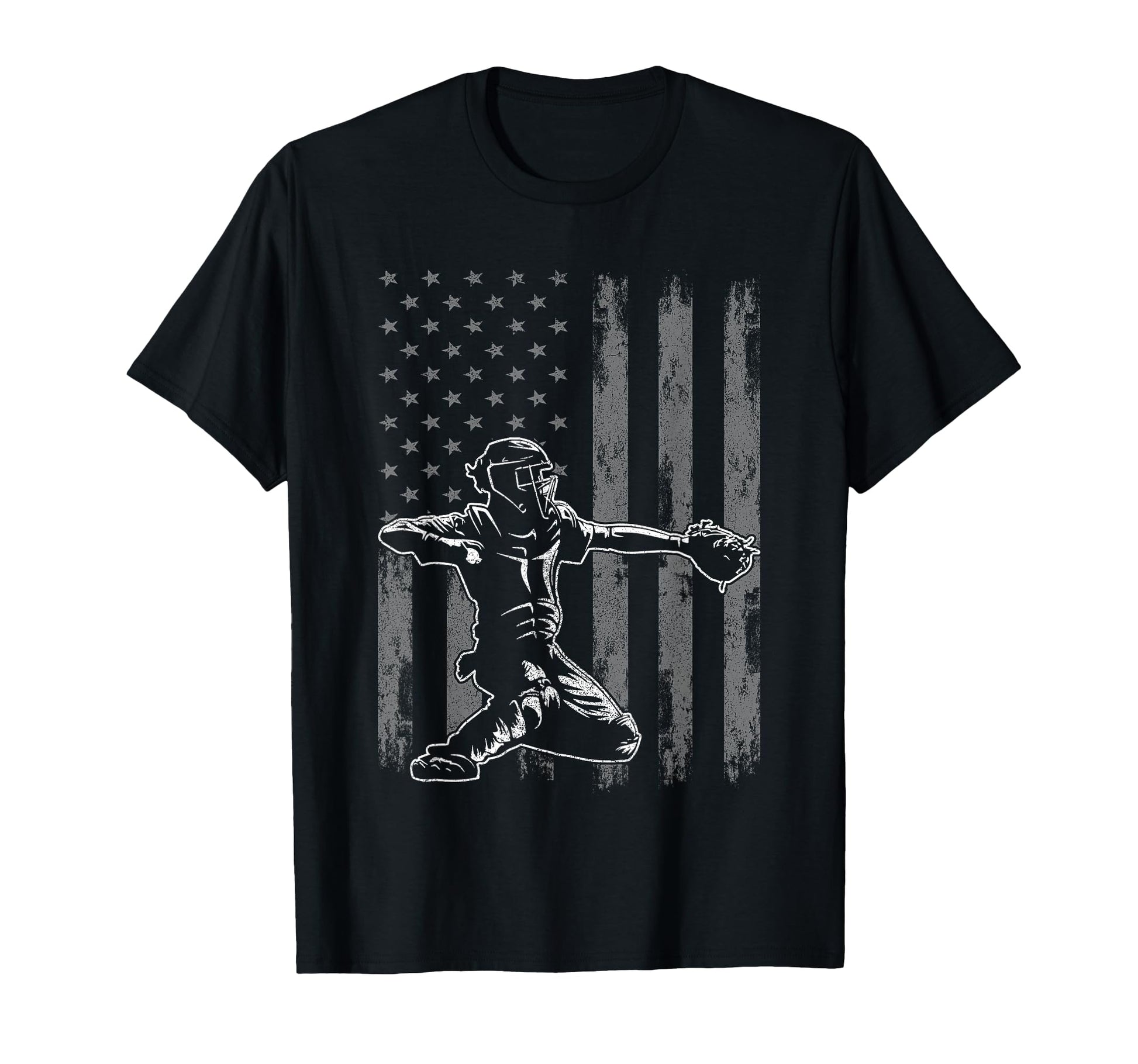 Baseball Catcher Baseball Usa Flag T-Shirt - Trendy Graphic Men Women - T-Shirt, Sweatshirt, Hoodie