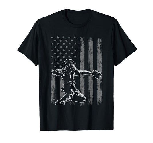Baseball Catcher Baseball Usa Flag T-Shirt - Trendy Graphic Men Women - T-Shirt, Sweatshirt, Hoodie