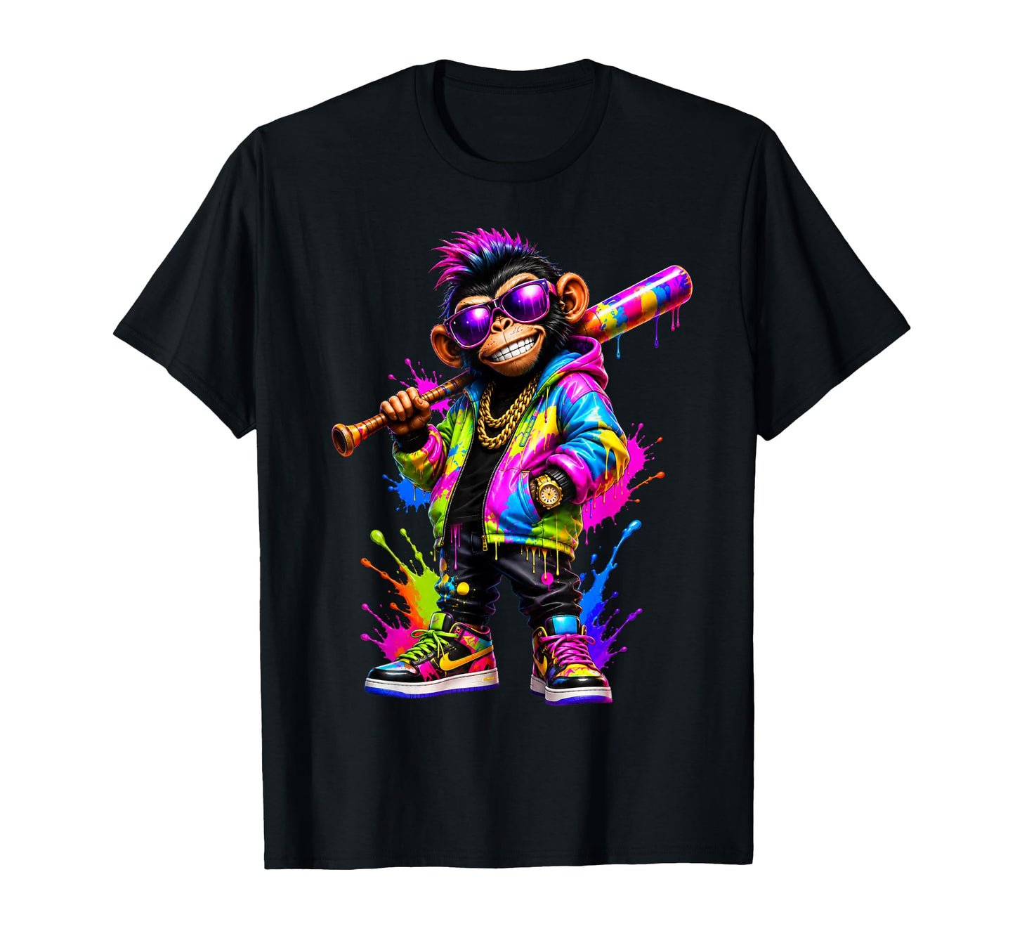 Monkey Baseball Drip Funny Animal T-Shirt - Novelty Apparel for Adults - T-Shirt, Sweatshirt, Hoodie