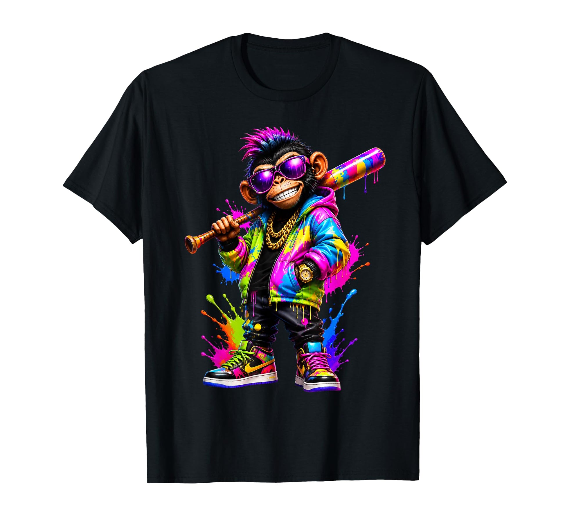 Monkey Baseball Drip Funny Animal T-Shirt - Novelty Apparel for Adults - T-Shirt, Sweatshirt, Hoodie