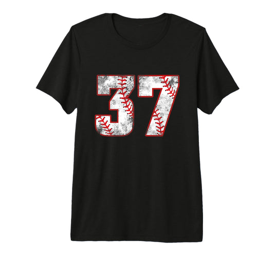 Baseball 37 Jersey Number Tri Blend T-Shirt - Custom Art Print Men Women - T-Shirt, Sweatshirt, Hoodie