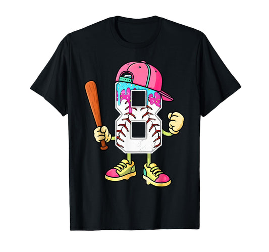 Baseball 8Th Birthday Ice Cream Drip 8 T-Shirt - Unique Graphic Unisex - T-Shirt, Sweatshirt, Hoodie