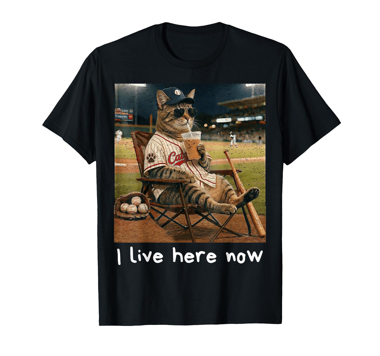 Funny Cat Baseball Field Ballfield T-Shirt - Fun Novelty Design for Adults - T-Shirt, Sweatshirt, Hoodie