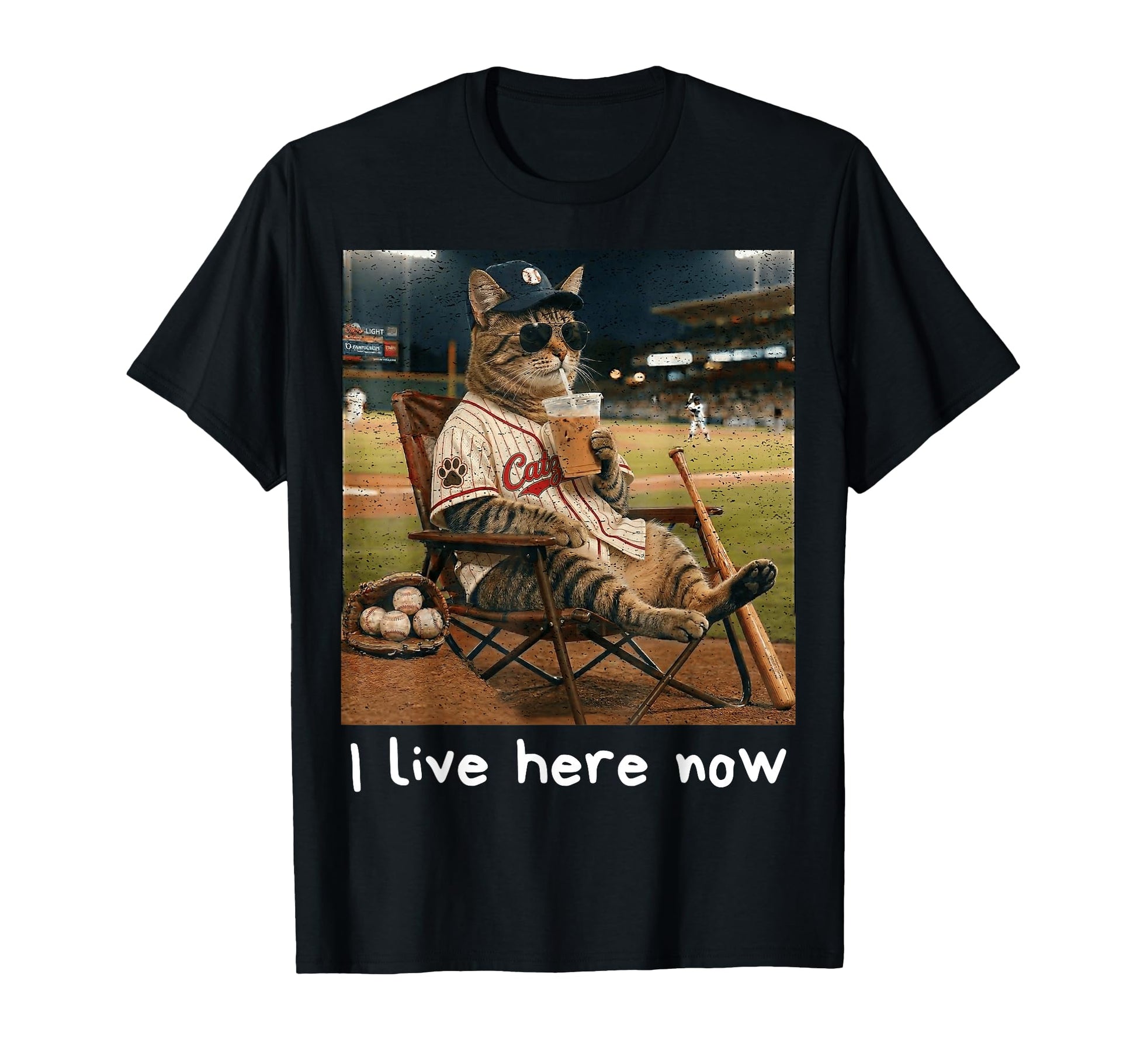 Funny Cat Baseball Field Ballfield T-Shirt - Fun Novelty Design for Adults - T-Shirt, Sweatshirt, Hoodie