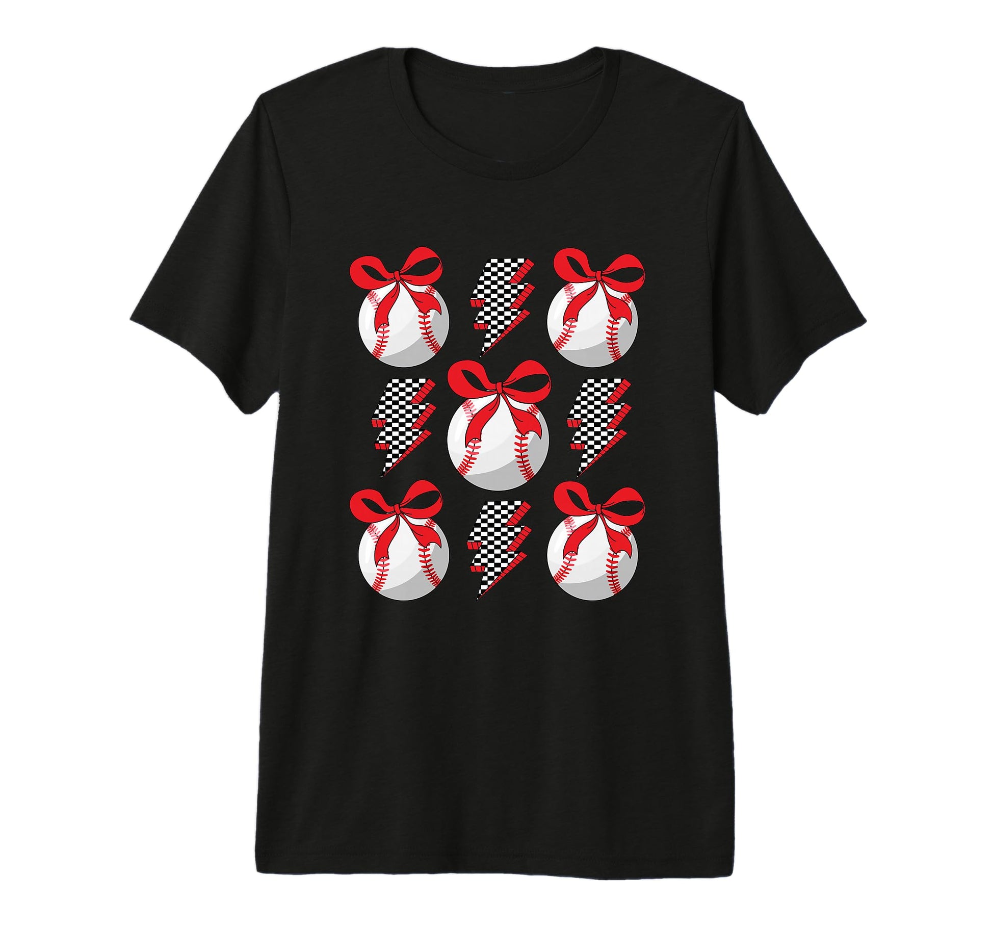 Baseball Lightning Checkered Bow Pattern T-Shirt - Novelty Apparel Unisex - T-Shirt, Sweatshirt, Hoodie