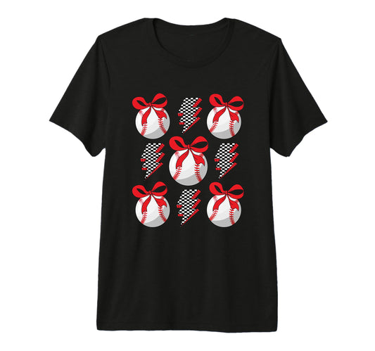 Baseball Lightning Checkered Bow Pattern T-Shirt - Novelty Apparel Unisex - T-Shirt, Sweatshirt, Hoodie