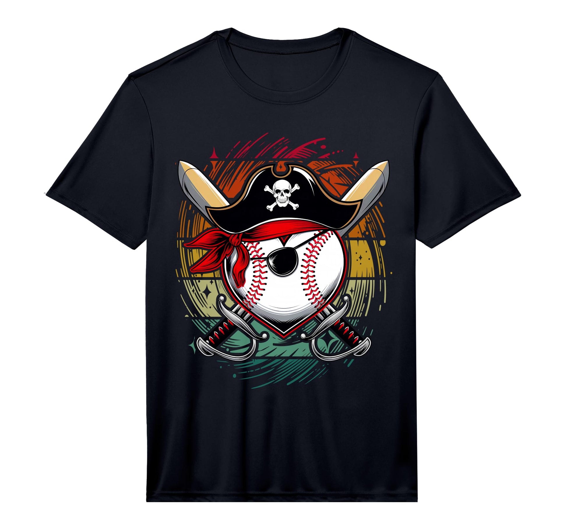 Pirate Baseball Heart Skull Hat T-Shirt - Unique Graphic Men Women - T-Shirt, Sweatshirt, Hoodie